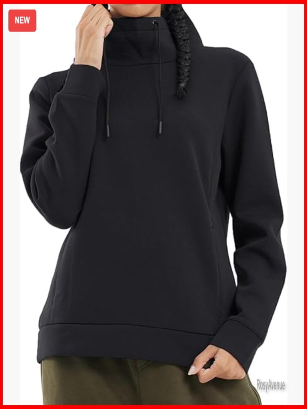 Relaxed Fit Full Zip Hoodie with Turtleneck Recycled Poly Spandex